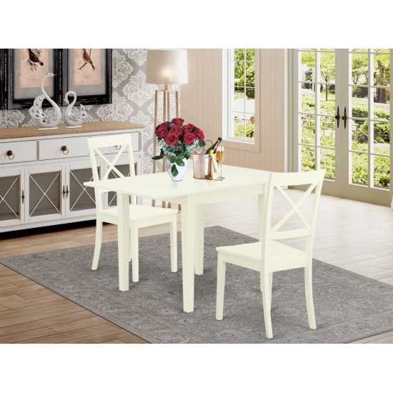 Dining Set 3 Pc- 2 Kitchen Chairs, Table, Linen White Finish Chair Seat, Linen White Finish Solid Wood Structure.