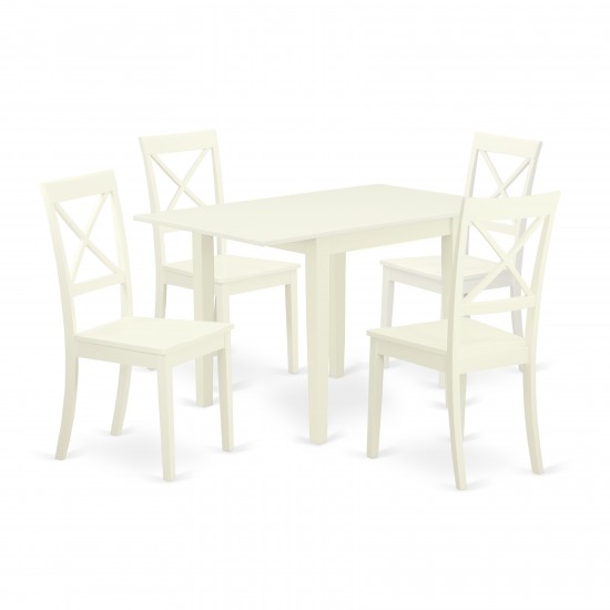 Dining Set 5 Pc- 4 Marvelous Kitchen Chairs, Table, Linen White Chair Seat, Linen White Finish Frame.