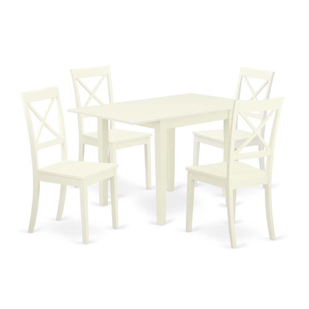 Dining Set 5 Pc- 4 Marvelous Kitchen Chairs, Table, Linen White Chair Seat, Linen White Finish Frame.