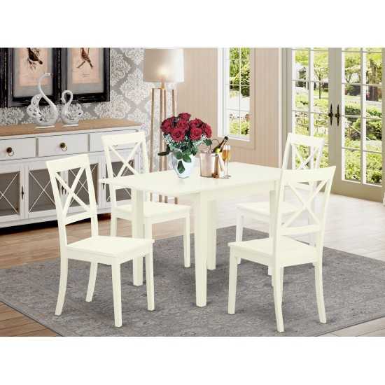 Dining Set 5 Pc- 4 Marvelous Kitchen Chairs, Table, Linen White Chair Seat, Linen White Finish Frame.