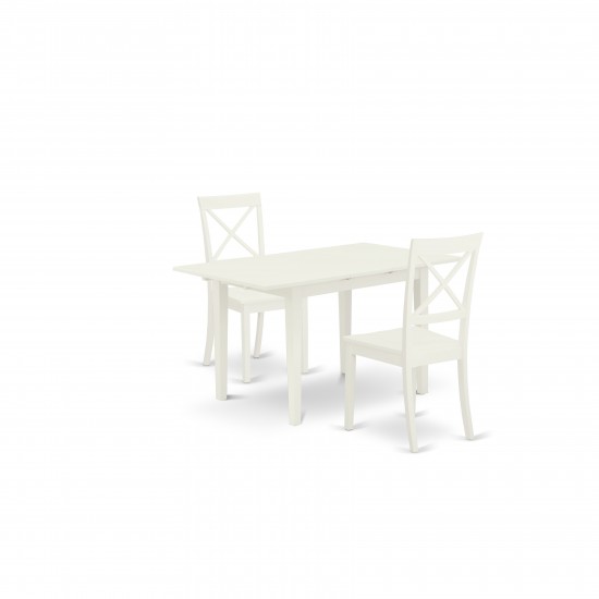 3-Pc Dining Table Set 2 Dining Chairs, Butterfly Leaf Table, Linen White