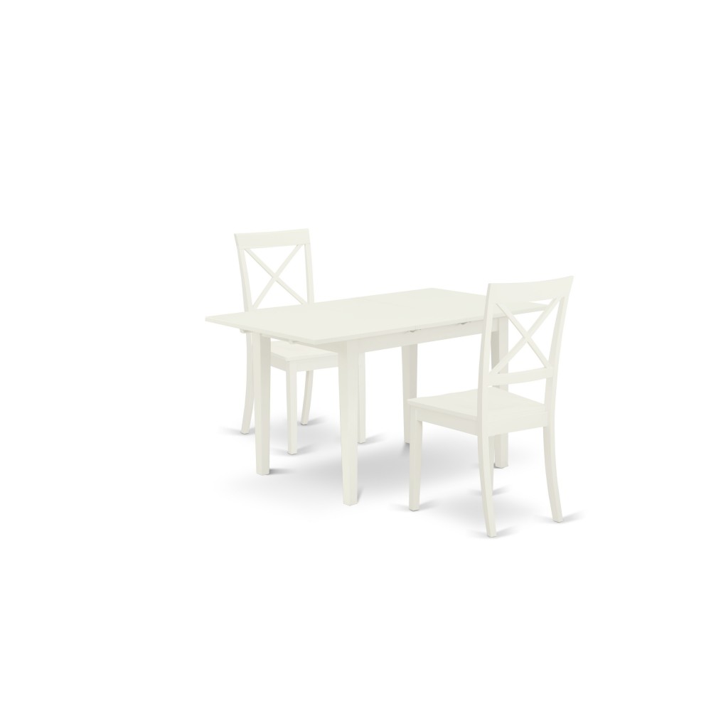 3-Pc Dining Table Set 2 Dining Chairs, Butterfly Leaf Table, Linen White 3-Pc Dining Table Set 2 Dining Chairs, Butterfly Leaf Table, Linen White