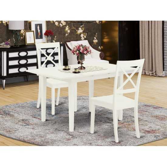 3-Pc Dining Table Set 2 Dining Chairs, Butterfly Leaf Table, Linen White