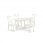 5Pc Dining Set 4 Wood Chairs, Butterfly Leaf Seat, Wood Table, Linen White