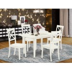 5Pc Dining Set 4 Wood Chairs, Butterfly Leaf Seat, Wood Table, Linen White