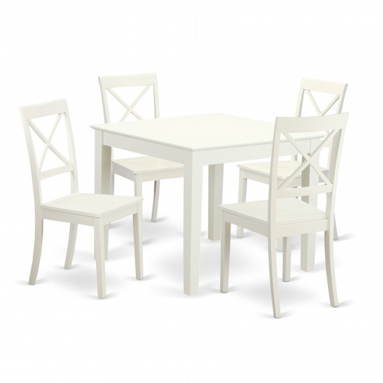 5 Pc Small Kitchen Table Set And 4 Hard Wood Dining Chairs In Linen White