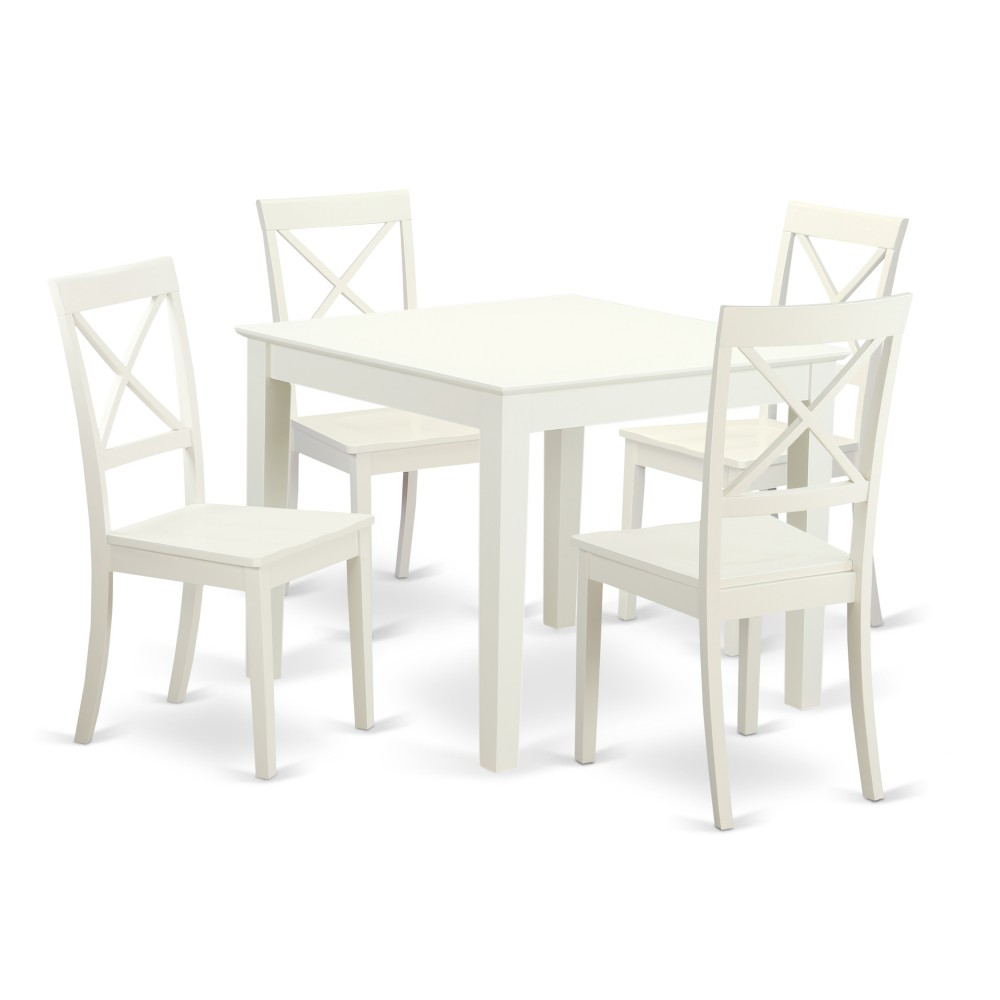 5 Pc Small Kitchen Table Set And 4 Hard Wood Dining Chairs In Linen White