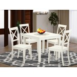 5 Pc Small Kitchen Table Set And 4 Hard Wood Dining Chairs In Linen White