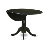 5Pc Dining Set, Small Round Dinette Table, Drop Leaves, Four Parson Chairs, Light Sable Fabric, Black