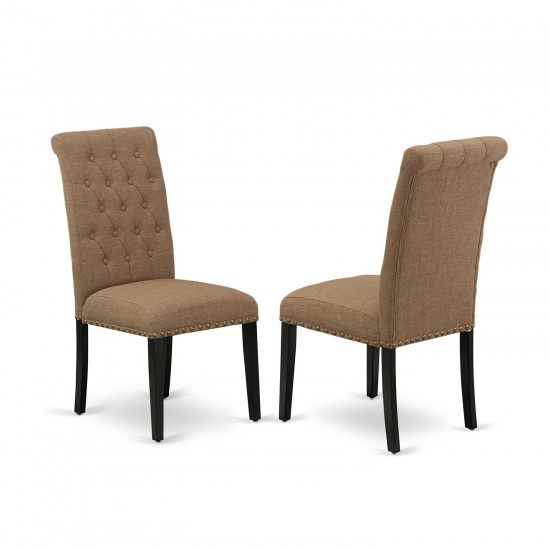 5Pc Dining Set, Small Round Dinette Table, Drop Leaves, Four Parson Chairs, Light Sable Fabric, Black