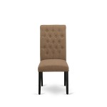 5Pc Dining Set, Small Round Dinette Table, Drop Leaves, Four Parson Chairs, Light Sable Fabric, Black