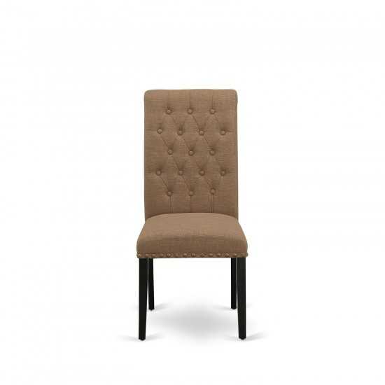 5Pc Dining Set, Small Round Dinette Table, Drop Leaves, Four Parson Chairs, Light Sable Fabric, Black