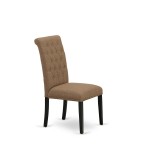 5Pc Dining Set, Small Round Dinette Table, Drop Leaves, Four Parson Chairs, Light Sable Fabric, Black