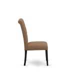 5Pc Dining Set, Small Round Dinette Table, Drop Leaves, Four Parson Chairs, Light Sable Fabric, Black