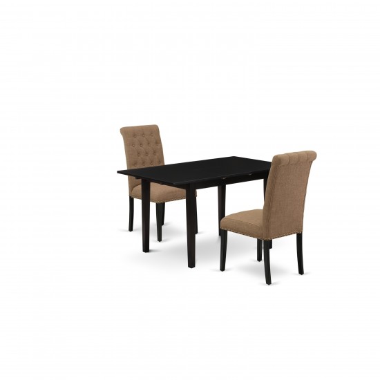 3-Pc Rectangle Dinette Set, Nail Head Chairs, Butterfly Leaf Wood Table, Black