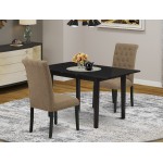 3-Pc Rectangle Dinette Set, Nail Head Chairs, Butterfly Leaf Wood Table, Black