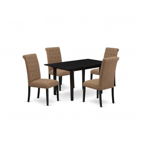 5-Pc Wood Dinette Set, Nail Head Chairs, Butterfly Leaf Kitchen Table, Black