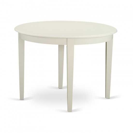 5Pc Dining Set, Small Round Dinette Table, Four Parson Chairs, Light Beige Fabric, White Finish