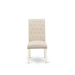 3Pc Dinette Set, Small Rounded Kitchen Table, Drop Leaves, Two Parson Chairs, Light Beige Fabric, White