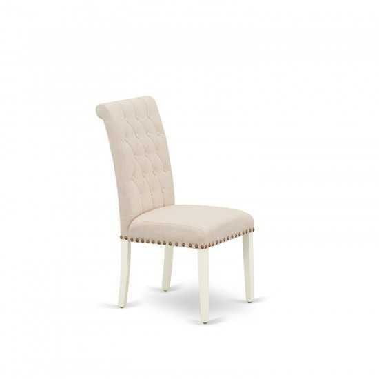 3Pc Dinette Set, Small Rounded Kitchen Table, Drop Leaves, Two Parson Chairs, Light Beige Fabric, White