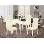 5Pc Dinette Set, Table, 4 Parsons Dining Chairs, Light Beige Color, Drop Leaf Table, Linen White