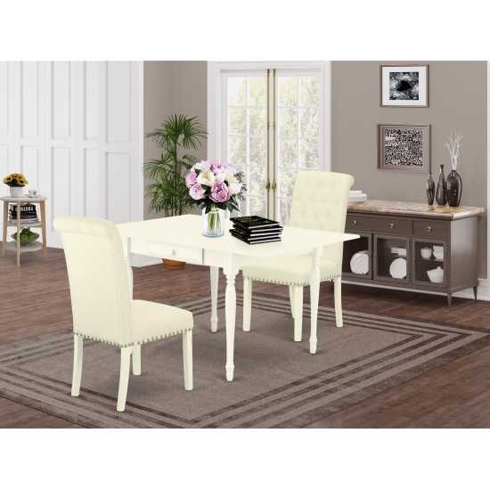 3Pc Dining Set, Kitchen Table, 2 Chairs, Light Beige Color, Drop Leaf Table, Linen White