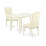 Wooden Dining Set 3 Pc, Two Chairs For, Table, Linen White Finish Solid Wood, Light Beige Color