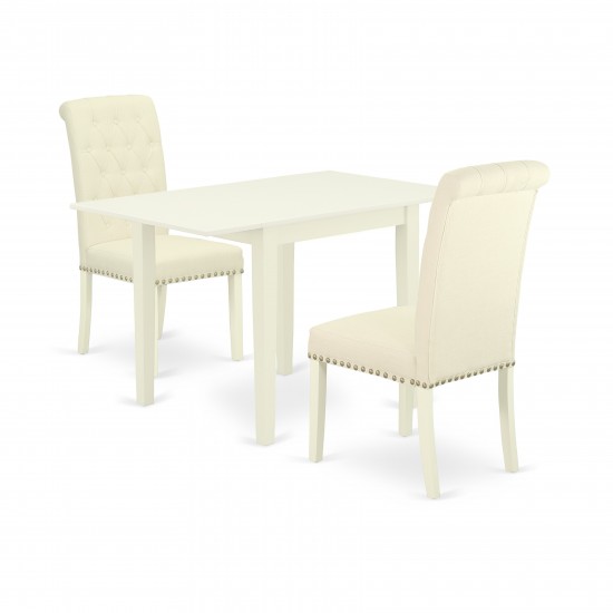 Wooden Dining Set 3 Pc, Two Chairs For, Table, Linen White Finish Solid Wood, Light Beige Color