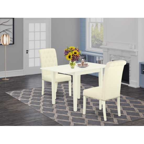 Wooden Dining Set 3 Pc, Two Chairs For, Table, Linen White Finish Solid Wood, Light Beige Color