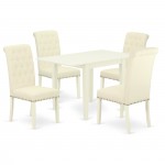 Wooden Dining Set 5 Pc, Four Chairs, Table, Linen White Finish Solid Wood, Light Beige Color