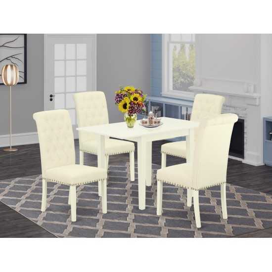 Wooden Dining Set 5 Pc, Four Chairs, Table, Linen White Finish Solid Wood, Light Beige Color