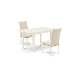 3Pc Dinette Set, Nail Head Chairs, Butterfly Leaf Table, Linen White