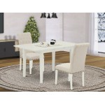 3Pc Dinette Set, Nail Head Chairs, Butterfly Leaf Table, Linen White