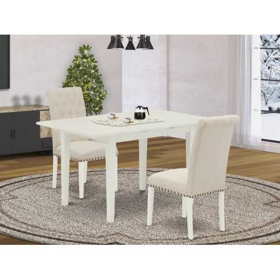 3Pc Dinette Set, Nail Head Chairs, Butterfly Leaf Table, Linen White