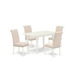 5Pc Rectangle Dinette Set, Nail Head Chairs, Butterfly Leaf Dining Table, Linen White