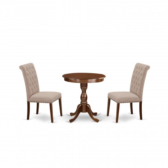 3Pc Dining Set 2 Upholstered Chairs, 1 Dining Room Table (Mahogany)