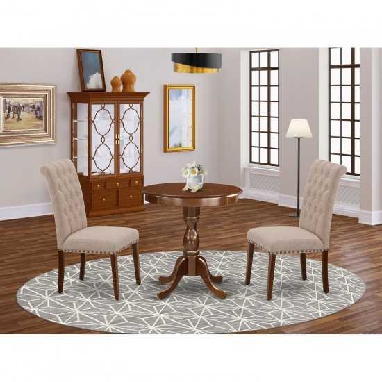 3Pc Dining Set 2 Upholstered Chairs, 1 Dining Room Table (Mahogany)