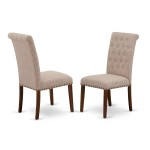 3Pc Dinette Set, Rounded Kitchen Table, Two Parson Chairs, Light Fawn Fabric, Mahogany Finish