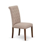 3Pc Dinette Set, Rounded Kitchen Table, Two Parson Chairs, Light Fawn Fabric, Mahogany Finish