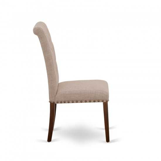 3Pc Dinette Set, Rounded Kitchen Table, Two Parson Chairs, Light Fawn Fabric, Mahogany Finish