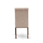 3Pc Dinette Set, Rounded Kitchen Table, Two Parson Chairs, Light Fawn Fabric, Mahogany Finish