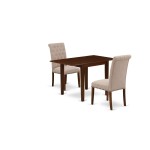 Dining Set 3 Pc, 2 Chairs, Wood Table, Mahogany Finish Solid Wood, Light Fawn Color