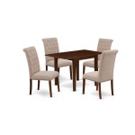 Dinette Set 5 Pc – Four Kitchen Chairs, Dining Table Mahogany Finish Wood Light Fawn Color