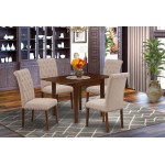 Dinette Set 5 Pc – Four Kitchen Chairs, Dining Table Mahogany Finish Wood Light Fawn Color