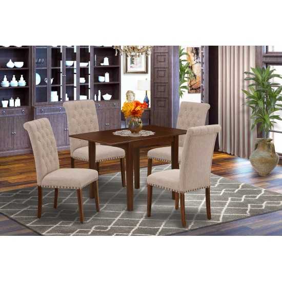 Dinette Set 5 Pc – Four Kitchen Chairs, Dining Table Mahogany Finish Wood Light Fawn Color