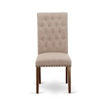 5Pc Dining Set, Square Dinette Table, Four Parson Chairs, Light Fawn Fabric, Mahogany Finish