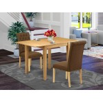 Dining Set 3 Pc 2 Parson Chairs, Room Table Oak Finish Hardwood Brown Color