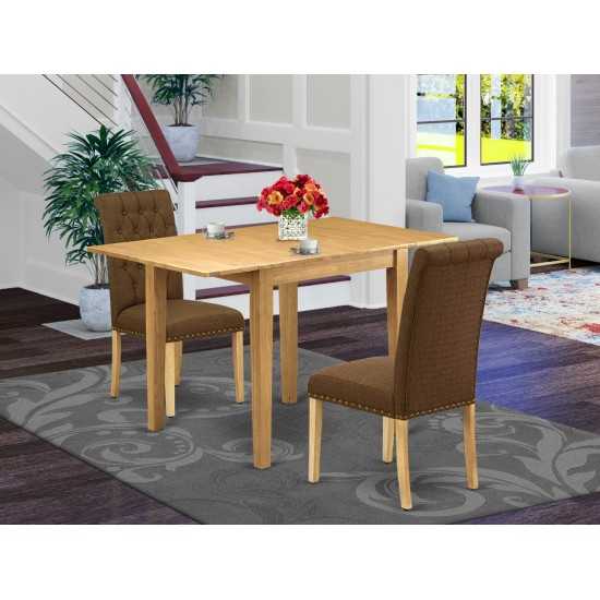 Dining Set 3 Pc 2 Parson Chairs, Room Table Oak Finish Hardwood Brown Color