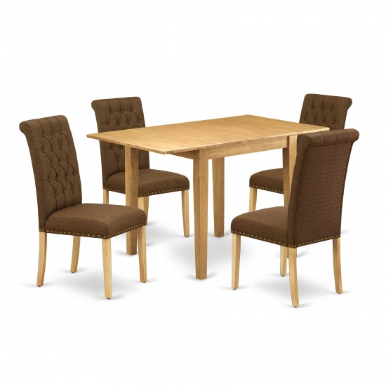 Dining Set 5 Pc 4 Parson Chairs, Dining Table Oak Finish Hardwood Brown Color