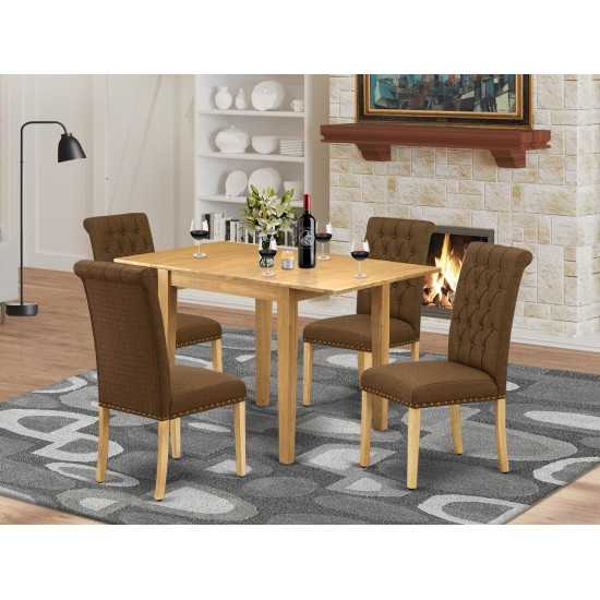 Dining Set 5 Pc 4 Parson Chairs, Dining Table Oak Finish Hardwood Brown Color